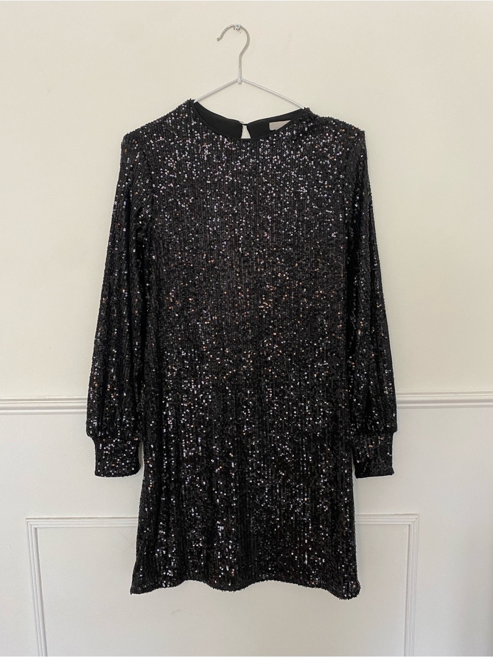 H&M Black Sequin Long-Sleeve Mini Dress